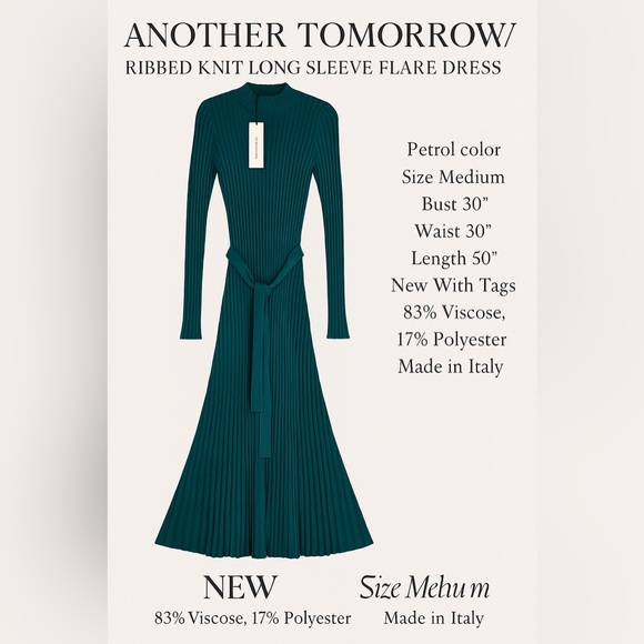 Another Tomorrow | Dresses | Another Tomorrow Ribbed Knit Flare Dress In  Petrol Size M Nwt | Poshmark